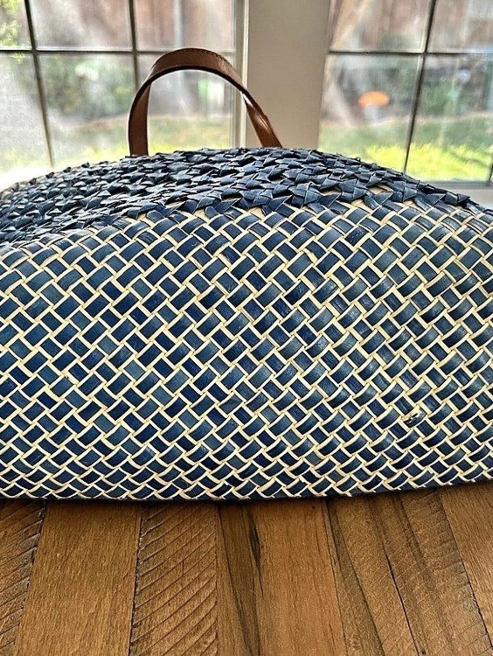 Tory Burch Ella Straw Basket Tote Blue & Tan - Picture 9 of 9
